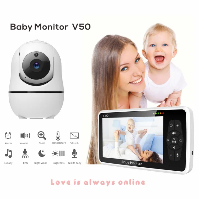 Nieuwe 5 Inch Video Babyfoon Met Camera En Audio, 4X Zoom, 22Hrs Batterij, 1000ft Bereik 2-Weg Audio Temperatuursensor - Baby Winkel Online