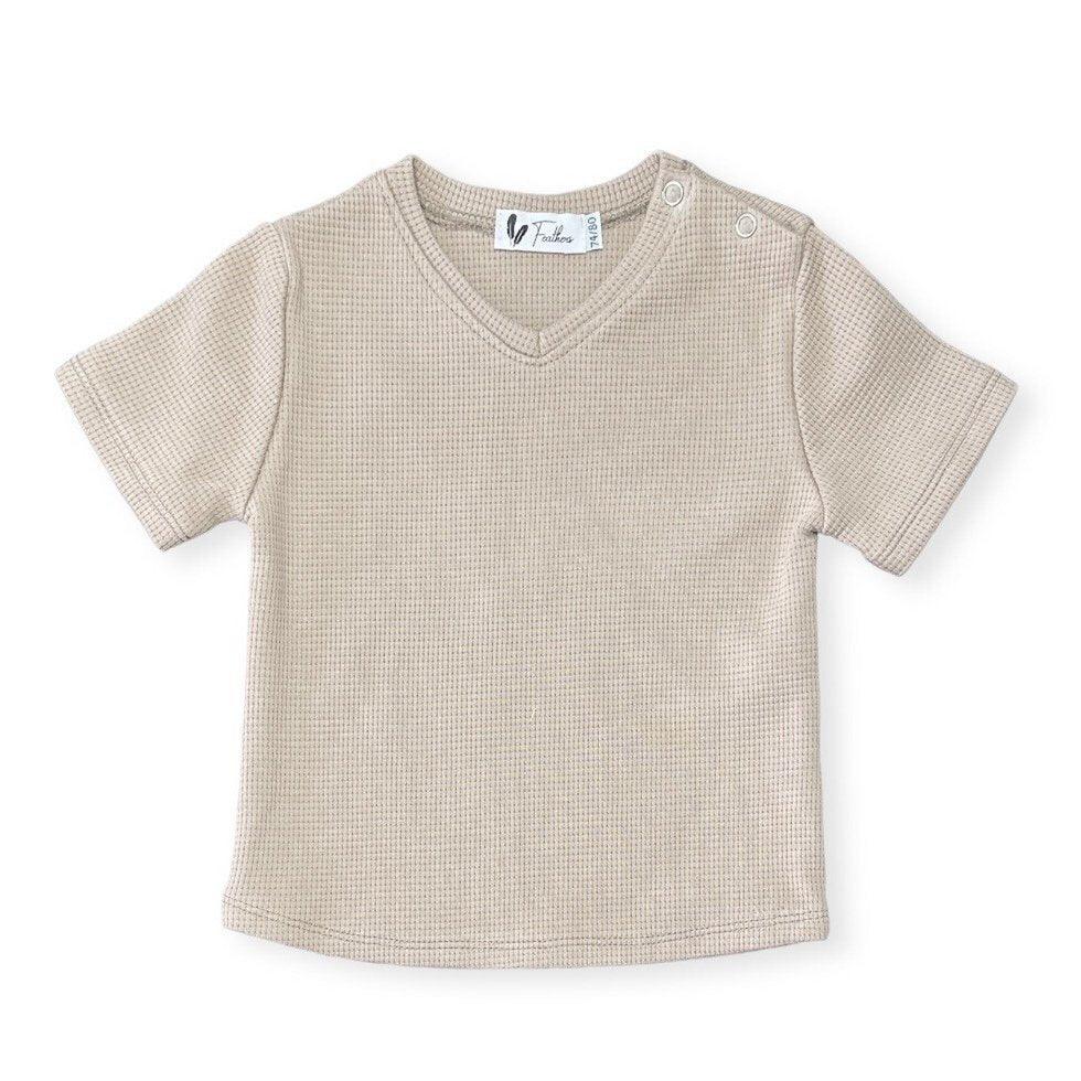 Shirt V-neck waffle dark beige - Baby Winkel Online